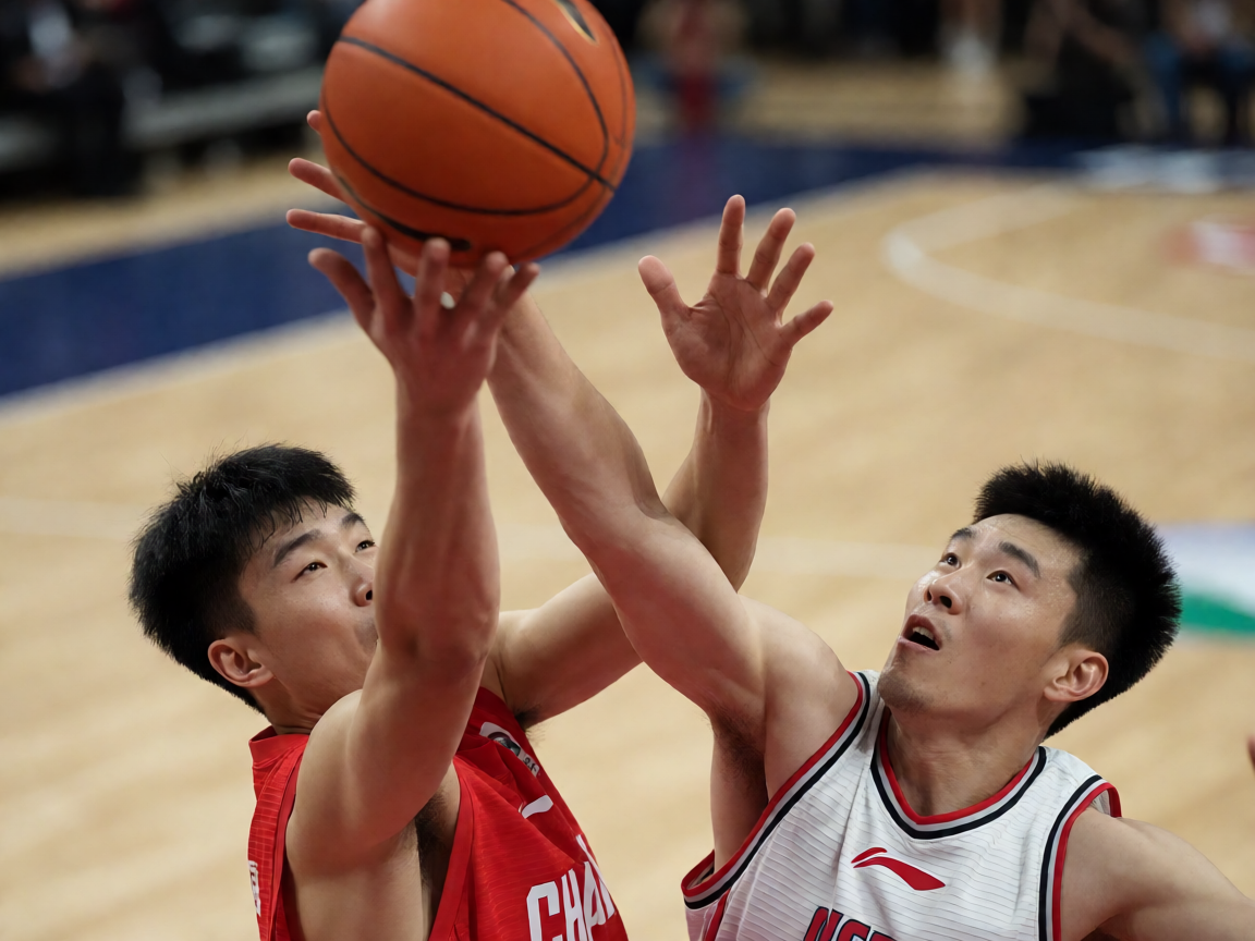 篮球比赛中球员争抢篮板球